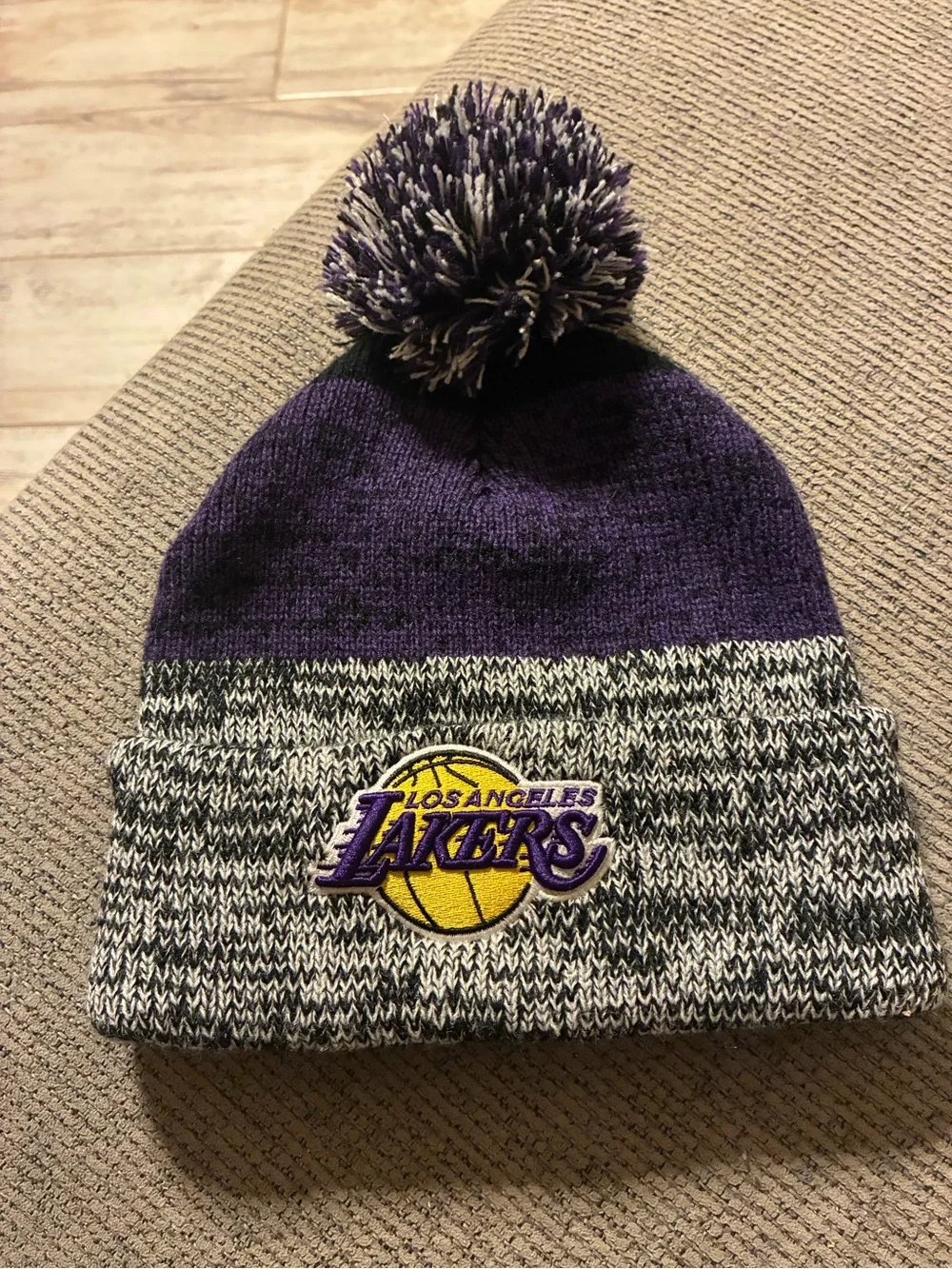 Los Angeles Lakers Beanie Pom Hat Purple Knit Cuffed NBA-New Condition- No Tags